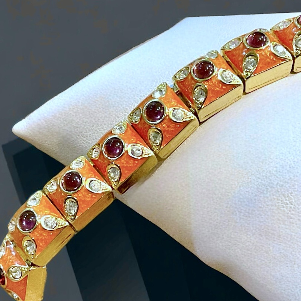 🌺Vintage Gold, Garnet & Enamel Bracelet